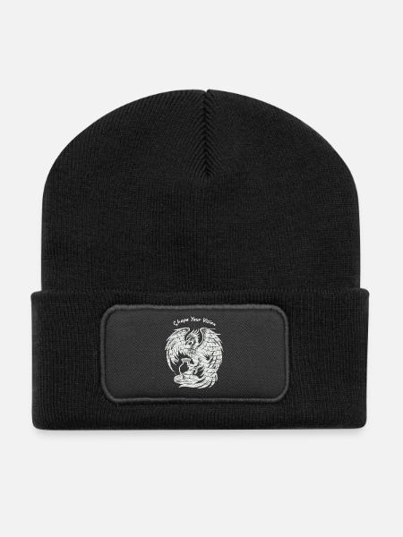 Phoenix Rising – Reines Weiß - Recycelte Patch Beanie - Schwarz