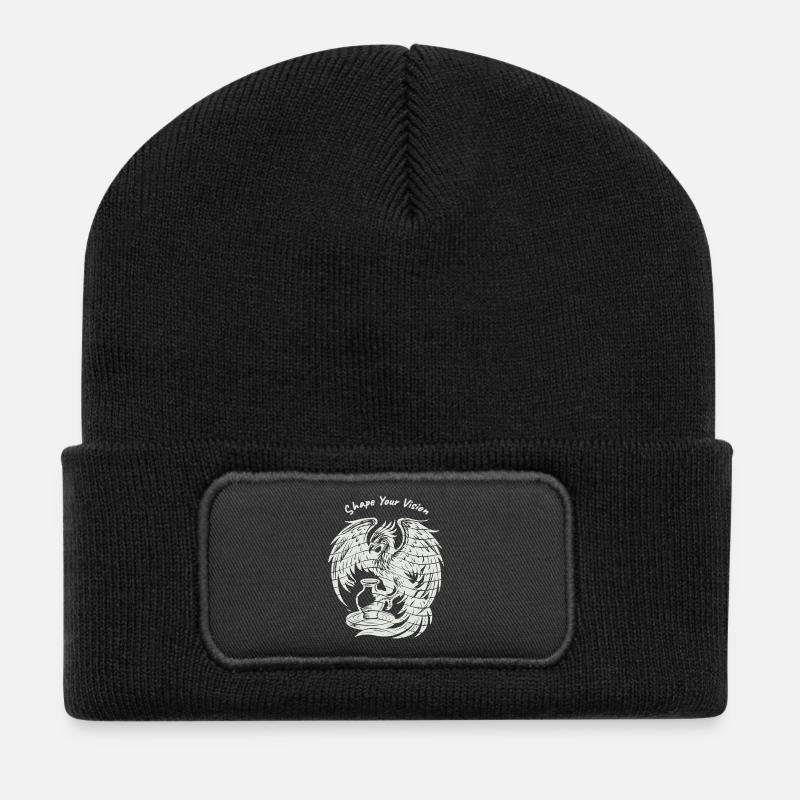 Phoenix Rising – Reines Weiß - Recycelte Patch Beanie - Schwarz