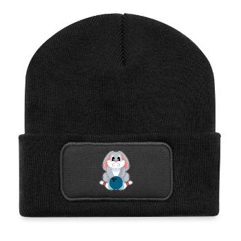Hase Bowling Bowlingkugel Pin - Recycelte Patch Beanie - Schwarz - Vorne