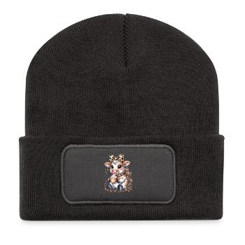 Sweet coffee cow with cappuccino and coffee beans - Recycled Patch Beanie - dark grey - Front