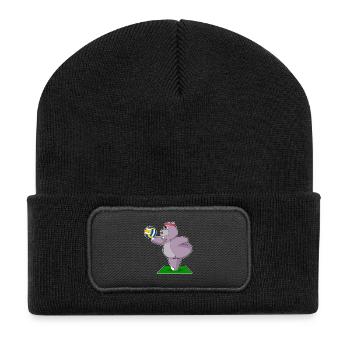 hippopotamus volleyball player volleyball sport - Recycled Patch Beanie - black - Front