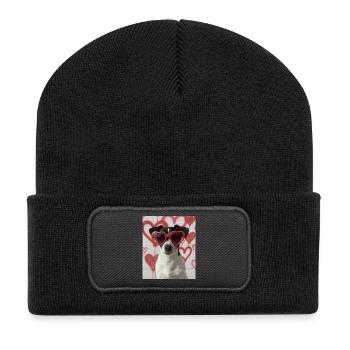Herzbrille Hund im Graffiti Herz - Recycelte Patch Beanie - Schwarz - Vorne