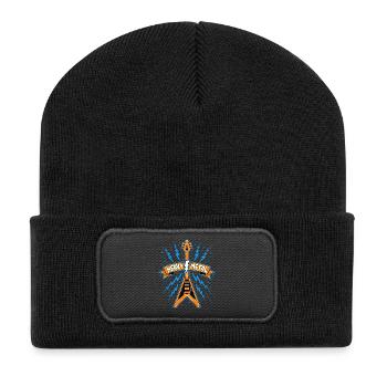 Heavy Metal Banner mit Gitarre - Recycelte Patch Beanie - Schwarz - Vorne