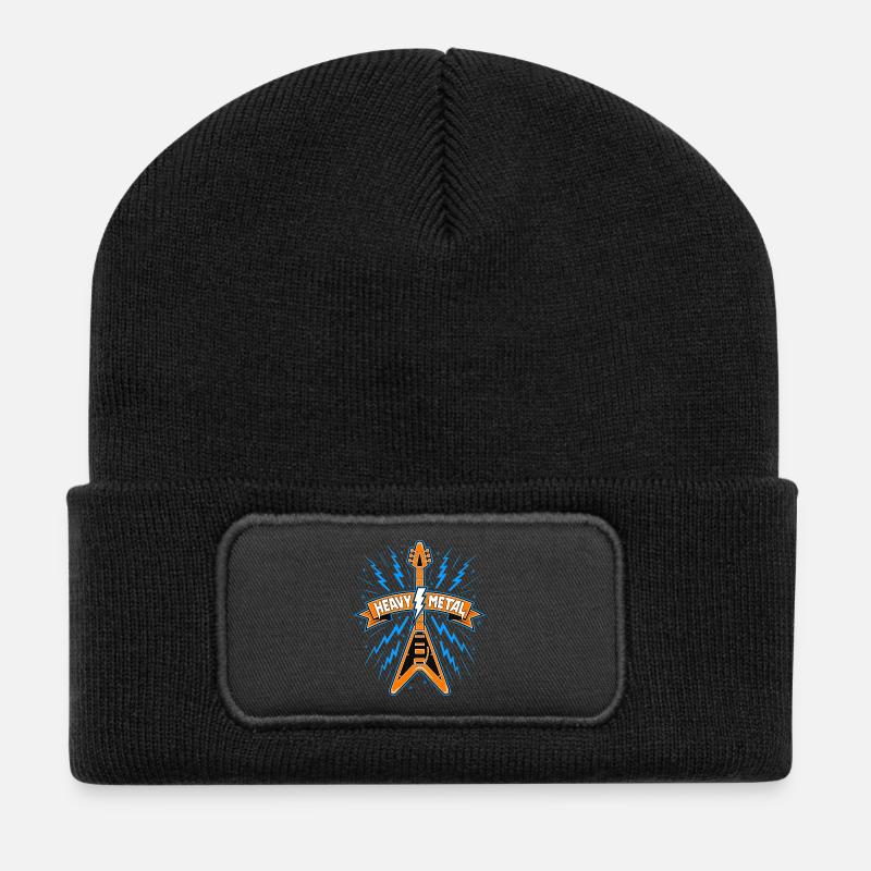 Heavy Metal Banner with Guitar - Recycled Patch Beanie - black