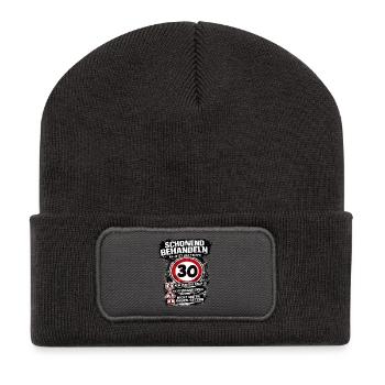 Schonend behandeln Verkehrsschild 30 Geburtstag - Recycelte Patch Beanie - Dunkelgrau - Vorne