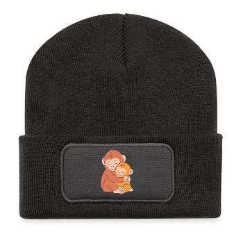 Monkey Mother and Baby Embrace - Recycled Patch Beanie - dark grey - Front