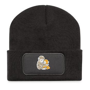 Monkey Hug Duo Illustration - Recycled Patch Beanie - dark grey - Front