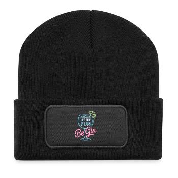 Gin Let The Fun Be Gin & Tonic Liebhaber Party Gin - Recycelte Patch Beanie - Schwarz - Vorne
