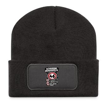 Schonend behandeln Verkehrsschild 46 Geburtstag - Recycelte Patch Beanie - Dunkelgrau - Vorne