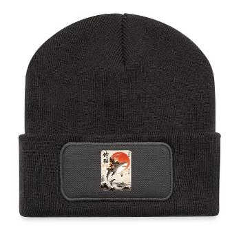 Samurai Cat, Japanese Warrior & Fighter, Shark - Recycled Patch Beanie - dark grey - Front