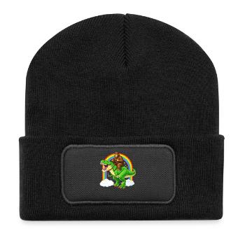 Bigfoot Reitet T-Rex Dinosaurier Regenbogen - Recycelte Patch Beanie - Schwarz - Vorne