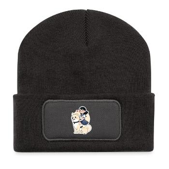 Sailor Girl et autocollant Shiba - Beanie recyclé à patch - charbon - Devant