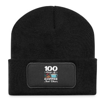 100 Days of Coffee and Chaos Teacher Design - Recycled Patch Beanie - black - Front