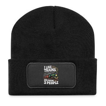 Ich mag Züge und vielleicht 3 Menschen - Recycelte Patch Beanie - Schwarz - Vorne