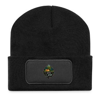 Camping Spruch Natur Liebe Camper Outdoor Geschenk - Recycelte Patch Beanie - Schwarz - Vorne