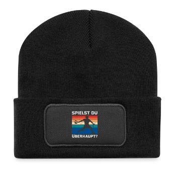 Padel Sport SPIELST DU ÜBERHAUPT Retro Lustig - Recycelte Patch Beanie - Schwarz - Vorne