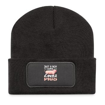 Nur ein Junge der Schweine liebt Bauernhof - Recycelte Patch Beanie - Dunkelgrau - Vorne