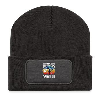 Mein Teleskop Ruft Astronomie Weltraum Spruch - Recycelte Patch Beanie - Dunkelgrau - Vorne