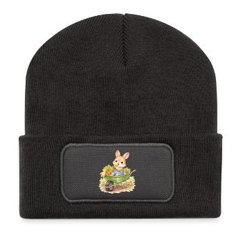 Cute bunny with carrots in wheelbarrow - Recycled Patch Beanie - dark grey - Front