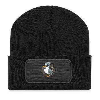 Moin seagull bird with cap and fish in mouth seagulls - Recycled Patch Beanie - black - Front