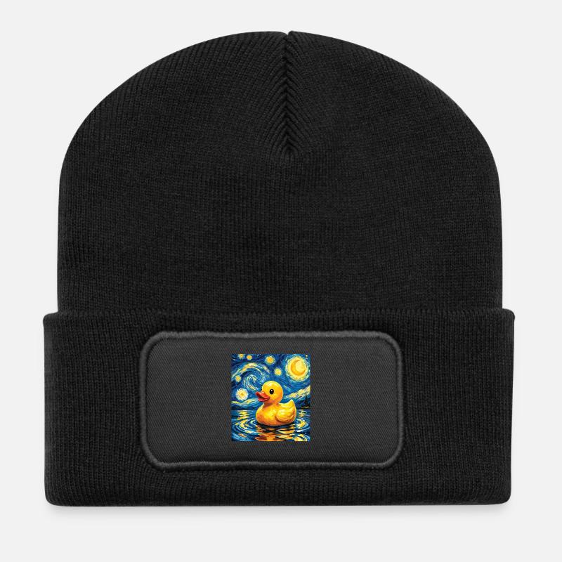 Sternennacht Gummienten-Kunst-Enten-Liebhaber - Recycelte Patch Beanie - Schwarz