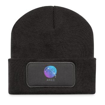 Widder Tierkreiszeichen Horoskop Sternzeichen - Recycelte Patch Beanie - Dunkelgrau - Vorne