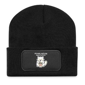 Stress Eating Specialist Waschbär - Recycelte Patch Beanie - Schwarz - Vorne
