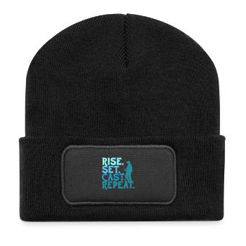 Fliegenfischen Fliegenangler Rise Set Cast - Recycelte Patch Beanie - Schwarz - Vorne