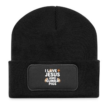Ich liebe Jesus und Meerschweinchen - Recycelte Patch Beanie - Schwarz - Vorne