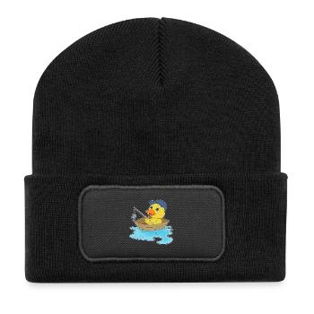 Ente Angler Fisch Angeln - Recycelte Patch Beanie - Schwarz - Vorne