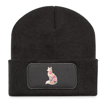 Fuchs Pastell Blumen Silhouette - Recycelte Patch Beanie - Dunkelgrau - Vorne