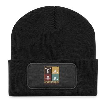 Gewichtheben Kraftsport Stärke Disziplin - Recycelte Patch Beanie - Schwarz - Vorne