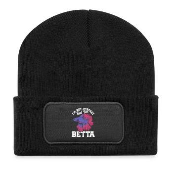 Siamesischer Kampffisch Ich bin nicht perfekt, aber ich bin - Recycelte Patch Beanie - Schwarz - Vorne