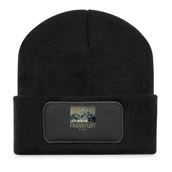Souvenir d’art de la silhouette de la silhouette de Francfort, Allemagne - Beanie recyclé à patch - noir - Devant