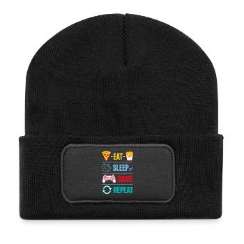 Eat Sleep Game Repeat Gaming Quotes for Gamer - Recycled Patch Beanie - black - Front