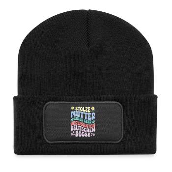 Stolze Hundemama einer Dogge - Recycelte Patch Beanie - Schwarz - Vorne