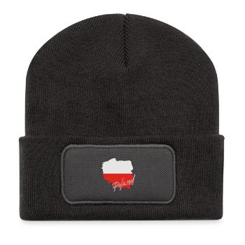 Poland flag map, I love Poland - Recycled Patch Beanie - dark grey - Front