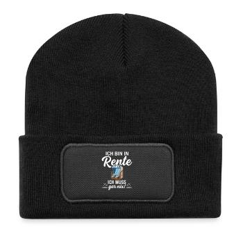 Ich bin in Rente – Ich muss gar nix - Recycelte Patch Beanie - Schwarz - Vorne