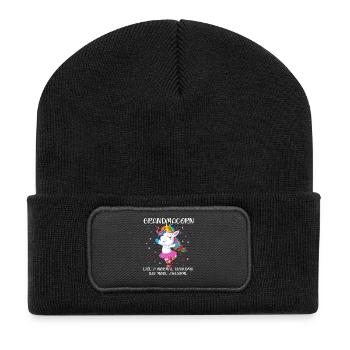 Grandmacorn Grandma Unicorn Shirt - Recycelte Patch Beanie - Schwarz - Vorne
