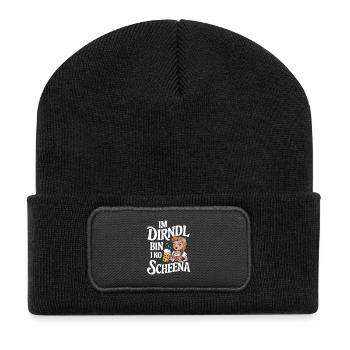 Dirndl Bierfest Charm - Recycelte Patch Beanie - Schwarz - Vorne