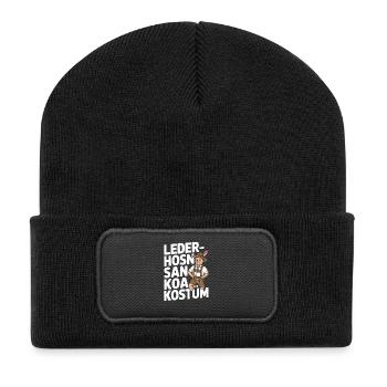 Lederhosen Kostüm Karikatur - Recycelte Patch Beanie - Schwarz - Vorne
