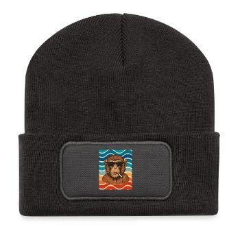 Wellen-Chimp mit Sonnenbrille - Recycelte Patch Beanie - Dunkelgrau - Vorne