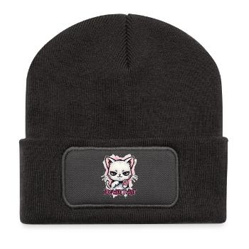 Freche Katze I Do What I Want - Recycelte Patch Beanie - Dunkelgrau - Vorne