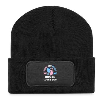 Pink Or Blue Uncle Loves You Gender Reveal - Recycled Patch Beanie - black - Front