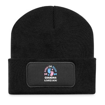 Pink Oder Blau Oma Liebt Dich Gender Reveal - Recycelte Patch Beanie - Schwarz - Vorne