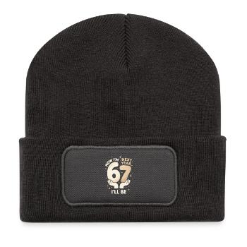 67th Birthday Celebration Fun Design - Recycled Patch Beanie - dark grey - Front