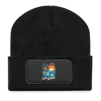 Catch The Waves Sea Sunset Nature Print - Recycled Patch Beanie - black - Front
