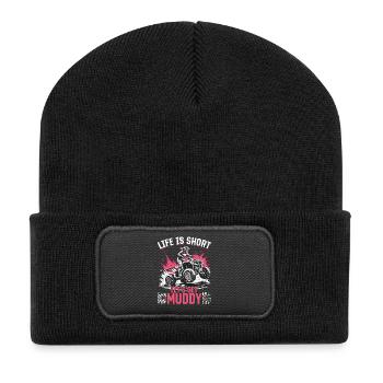 Quad ATV Woman Girl Four Wheeler - Recycled Patch Beanie - black - Front