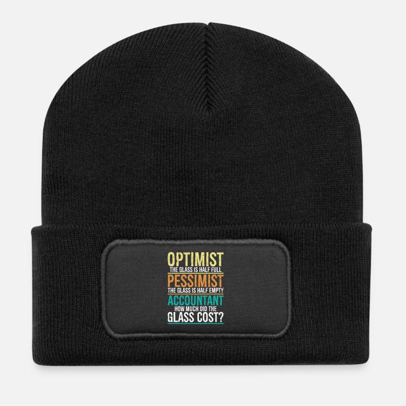 optimiste Le verre est à moitié plein pessimiste - Beanie recyclé à patch - noir