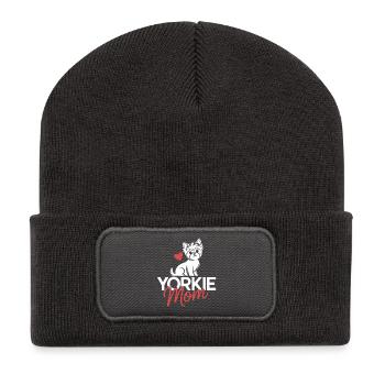 Yorkie Mom Heart Logo Design - Recycled Patch Beanie - dark grey - Front